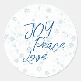 Blauwe kerstfeestdag Joy Peace Love Ronde Sticker