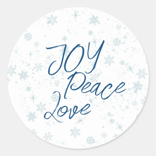 Blauwe kerstfeestdag Joy Peace Love Ronde Sticker (Voorkant)