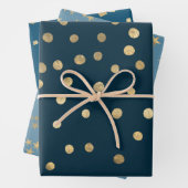 Blauwe kerstfeestdag met gouden feestdag inpakpapier vel (In situ)