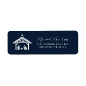 Blauwe kerstfeestdag met minimalistische scène etiket (Voorkant)