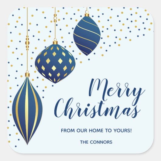 Blauwe kerstfeestdag vierkante sticker (Voorkant)