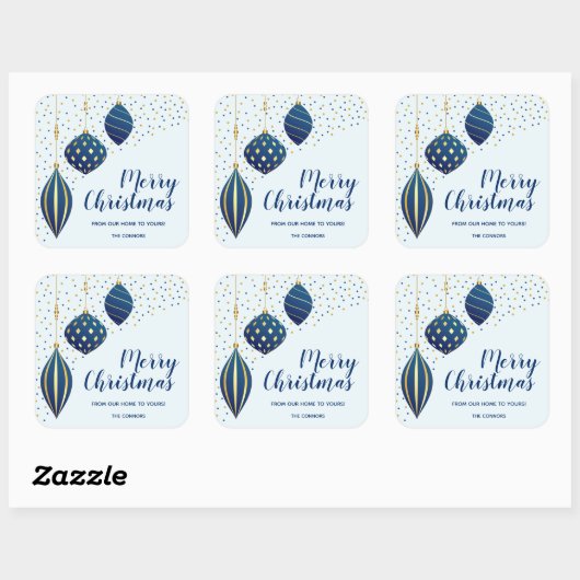 Blauwe kerstfeestdag vierkante sticker (Vel)