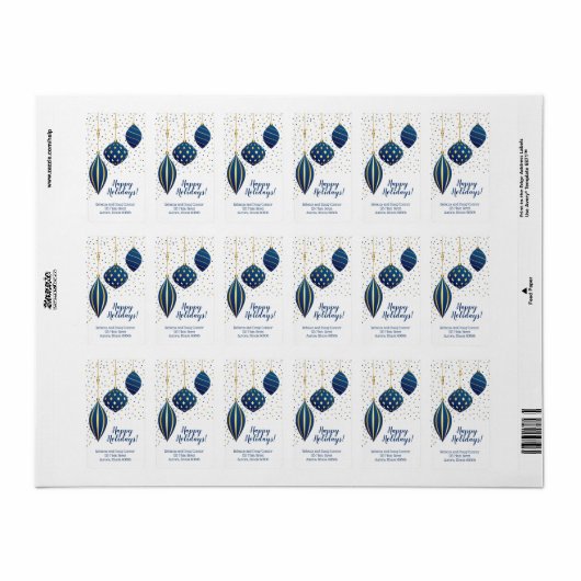 Blauwe kerstfeestdagen en Stippen feestdag Etiket (Full Sheet)