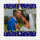 Blauwe kerstfoto-versiering keramisch ornament (Voorkant)