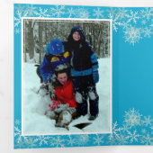 Blauwe kerstfoto's Snowflakes Drieluik Wenskaart (Binnenzijde eerst)