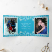 Blauwe kerstfoto's Snowflakes Drieluik Wenskaart (Binnen)