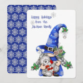 Blauwe kerstgnoom feestdagenkaart (Voorkant / Achterkant)