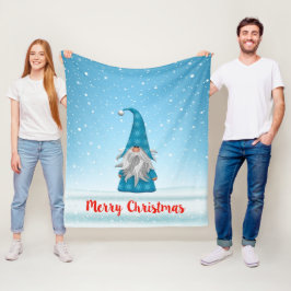 Blauwe kerstgnoom fleece deken