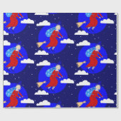 Blauwe Kerstheks Befana Broomrider Spookmas Cadeaupapier (Vlak)