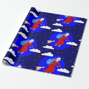 Blauwe Kerstheks Befana Broomrider Spookmas Cadeaupapier