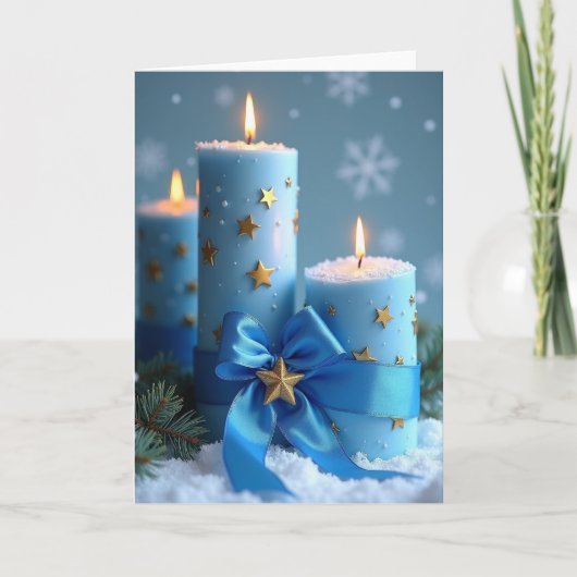 Blauwe Kerstkaarsen Kaart (Voorkant)