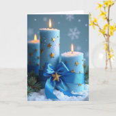 Blauwe Kerstkaarsen Kaart (Gele Bloem)