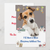 Blauwe kerstkaart Jack Russell Holiday Card (Voorkant / Achterkant)