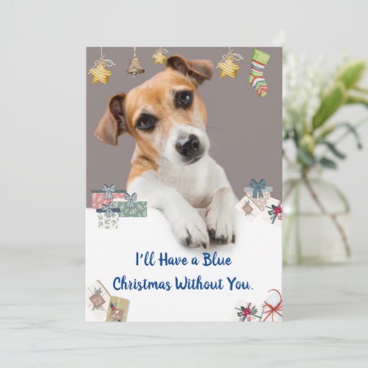 Blauwe kerstkaart Jack Russell Holiday Card (Staand voorkant)