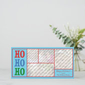 Blauwe kerstkaart met foto en eigen tekst (Staand voorkant)