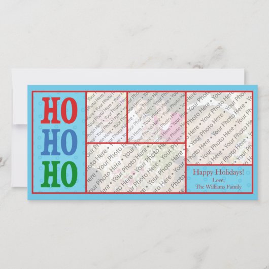 Blauwe kerstkaart met foto en eigen tekst (Voorkant)