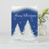 Blauwe kerstkaart met witte boom. kaart (Staand voorkant)
