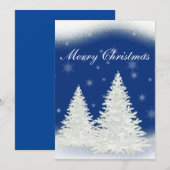 Blauwe kerstkaart met witte boom. kaart (Voorkant / Achterkant)