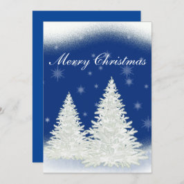 Blauwe kerstkaart met witte boom. kaart