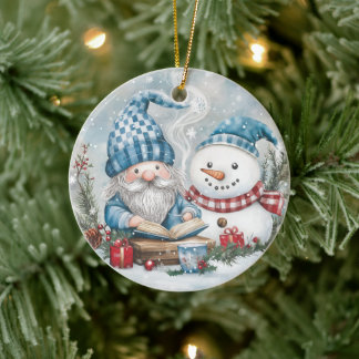Blauwe Kerstkabouter Keramisch Ornament