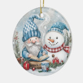 Blauwe Kerstkabouter Keramisch Ornament (Links)