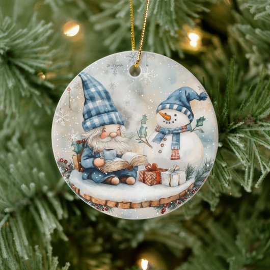 Blauwe Kerstkabouter Keramisch Ornament (Boom)