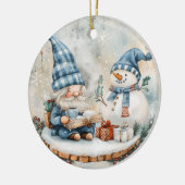 Blauwe Kerstkabouter Keramisch Ornament (Links)