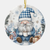 Blauwe Kerstkabouter Keramisch Ornament (Voorkant)