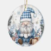 Blauwe Kerstkabouter Keramisch Ornament (Links)
