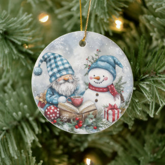 Blauwe Kerstkabouter Keramisch Ornament