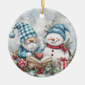 Blauwe Kerstkabouter Keramisch Ornament (Voorkant)