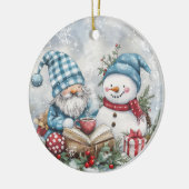 Blauwe Kerstkabouter Keramisch Ornament (Links)