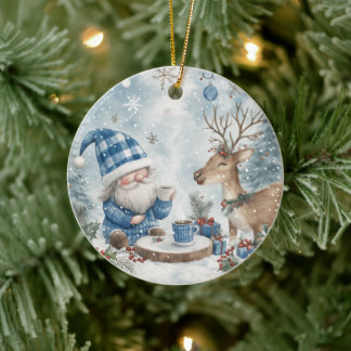Blauwe Kerstkabouter Keramisch Ornament