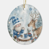 Blauwe Kerstkabouter Keramisch Ornament (Links)