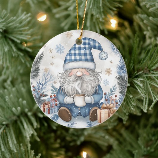 Blauwe Kerstkabouter Keramisch Ornament (Boom)