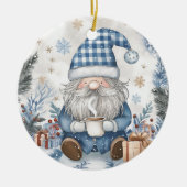 Blauwe Kerstkabouter Keramisch Ornament (Voorkant)