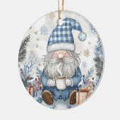 Blauwe Kerstkabouter Keramisch Ornament (Links)