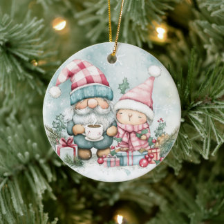 Blauwe Kerstkabouter Keramisch Ornament