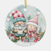 Blauwe Kerstkabouter Keramisch Ornament (Voorkant)