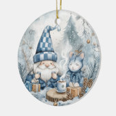 Blauwe Kerstkabouter Keramisch Ornament (Links)