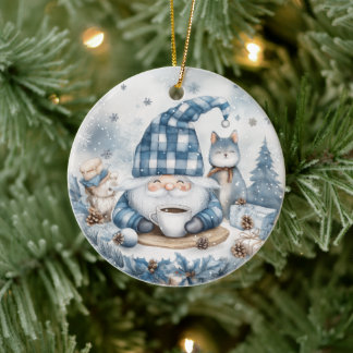 Blauwe Kerstkabouter Keramisch Ornament