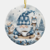 Blauwe Kerstkabouter Keramisch Ornament (Voorkant)