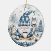 Blauwe Kerstkabouter Keramisch Ornament (Links)