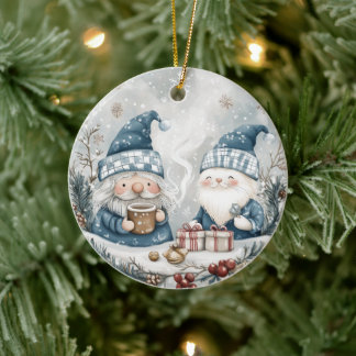 Blauwe Kerstkabouter Keramisch Ornament