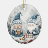 Blauwe Kerstkabouter Keramisch Ornament (Links)
