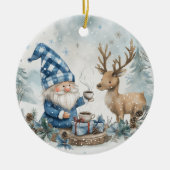 Blauwe Kerstkabouter Keramisch Ornament (Voorkant)