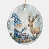 Blauwe Kerstkabouter Keramisch Ornament (Links)
