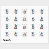 Blauwe Kerstkabouter met Rode Lantaarn Bessen Ronde Sticker (Vel)