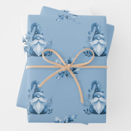 Blauwe Kerstkabouters Inpakpapier Vel