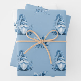Blauwe Kerstkabouters Inpakpapier Vel